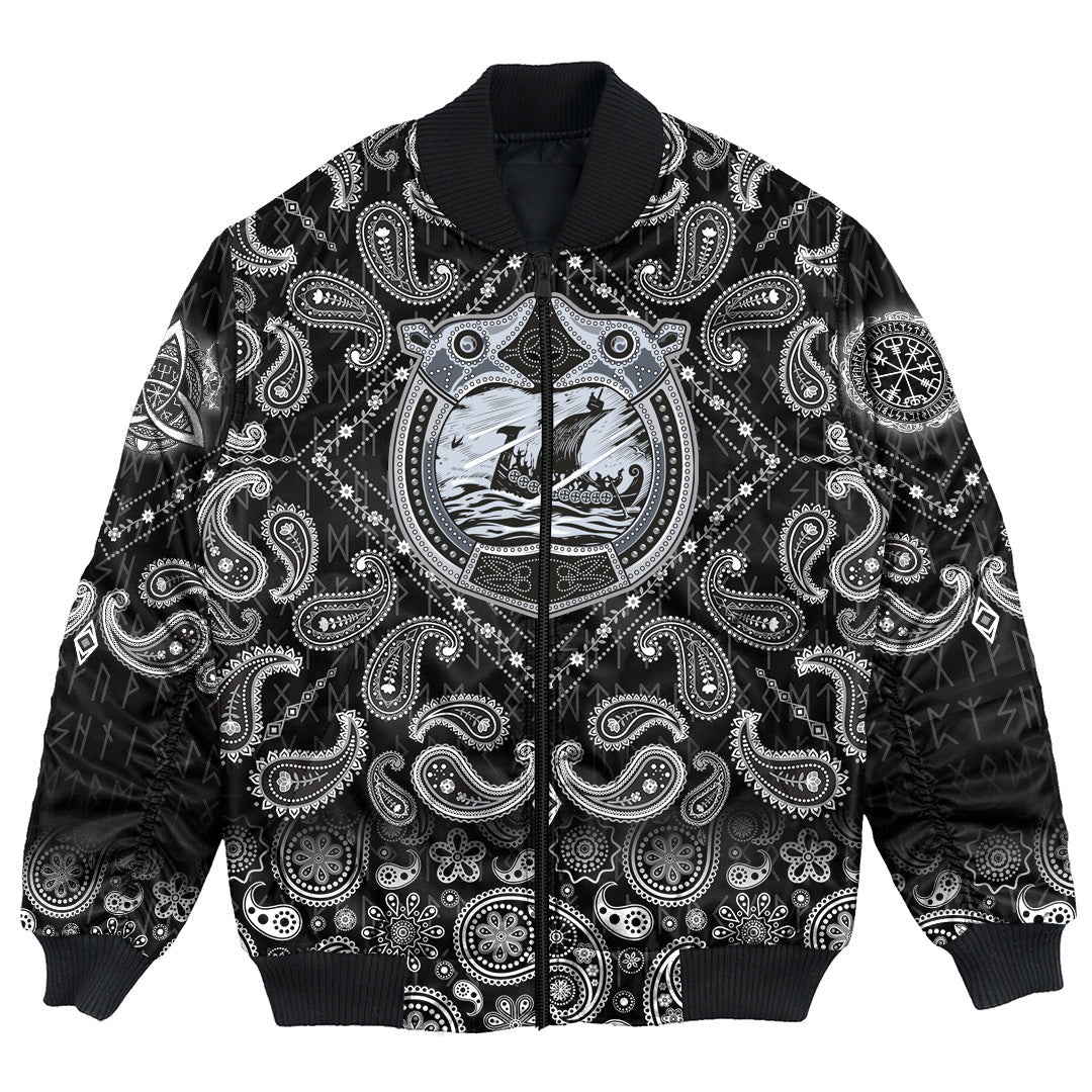 Viking Bomber Jacket Drakkar Sailing In Storm Sea with Bandana Paisley Style RLT12 - Wonder Print Shop