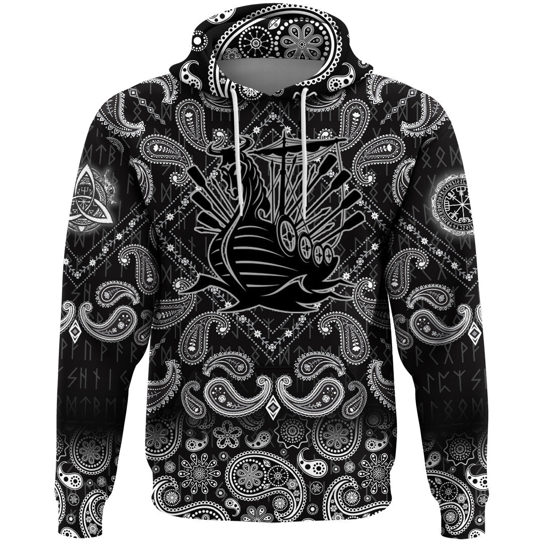 Viking Hoodie Drakkar Ship with Bandana Paisley Style RLT12 - Wonder Print Shop