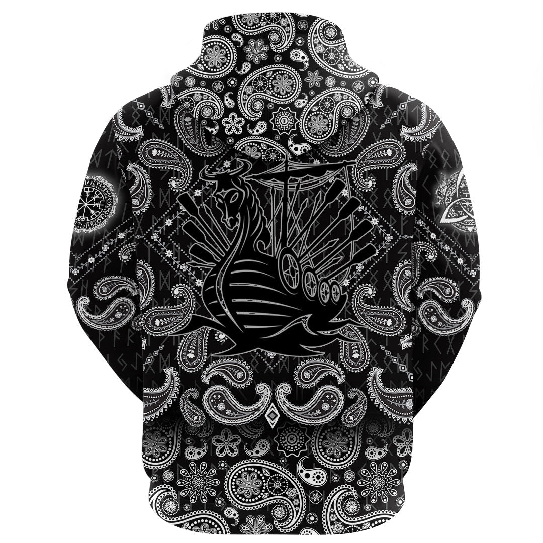 Viking Hoodie Drakkar Ship with Bandana Paisley Style RLT12 - Wonder Print Shop