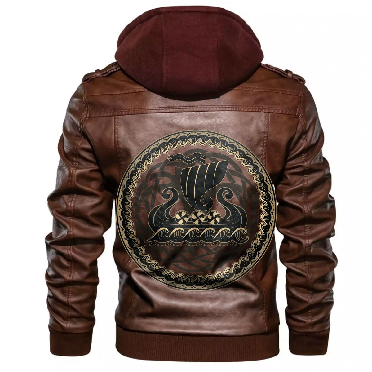 Viking Drakkar Ship Sailing On The Stormy Sea Leather Jacket RLT12 - Wonder Print Shop