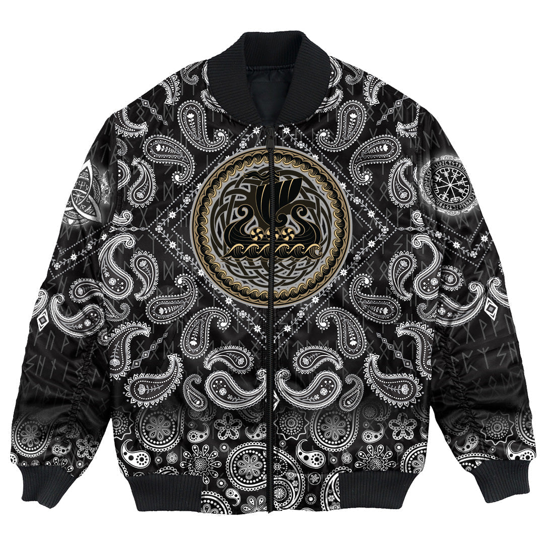 Viking Bomber Jacket Drakkar Ship Sailing On The Stormy Sea with Bandana Paisley Style RLT12 - Wonder Print Shop