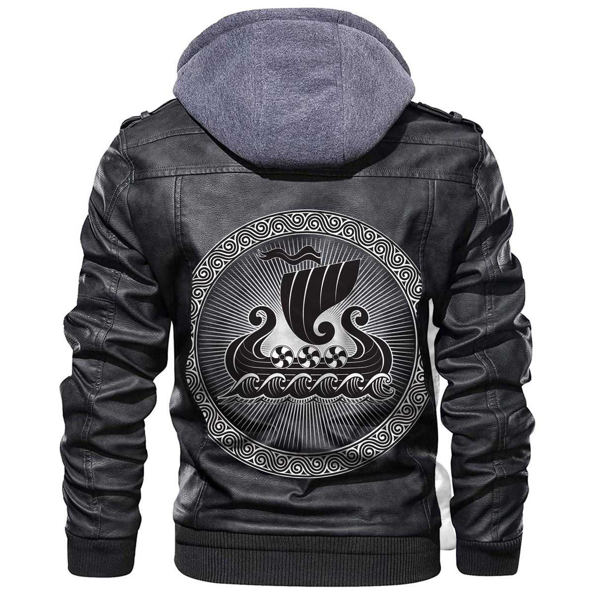 Viking Drakkar Black Leather Jacket RLT12 - Wonder Print Shop