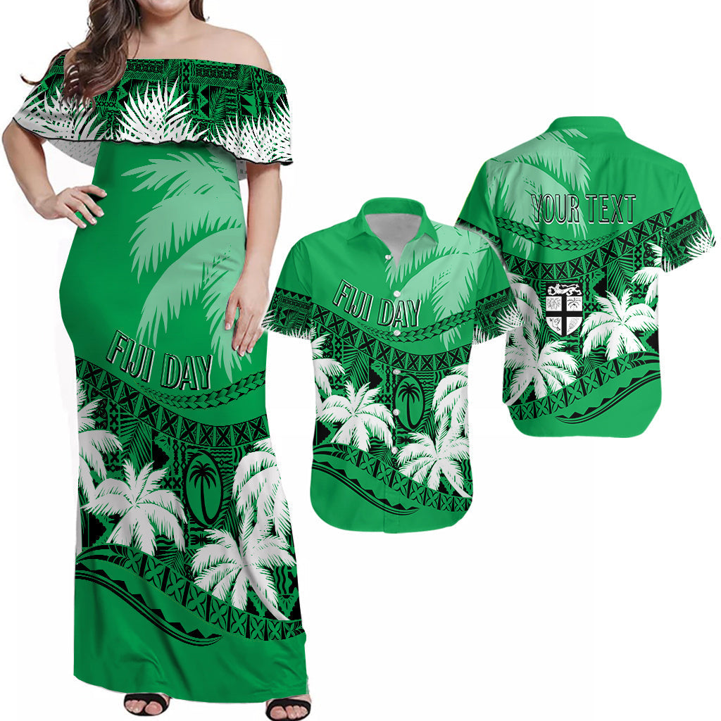 Personalised Fiji Day Matching Hawaiian Shirt And Dress Flying Fijians Masi Kesa Style - Green LT7 - Wonder Print Shop