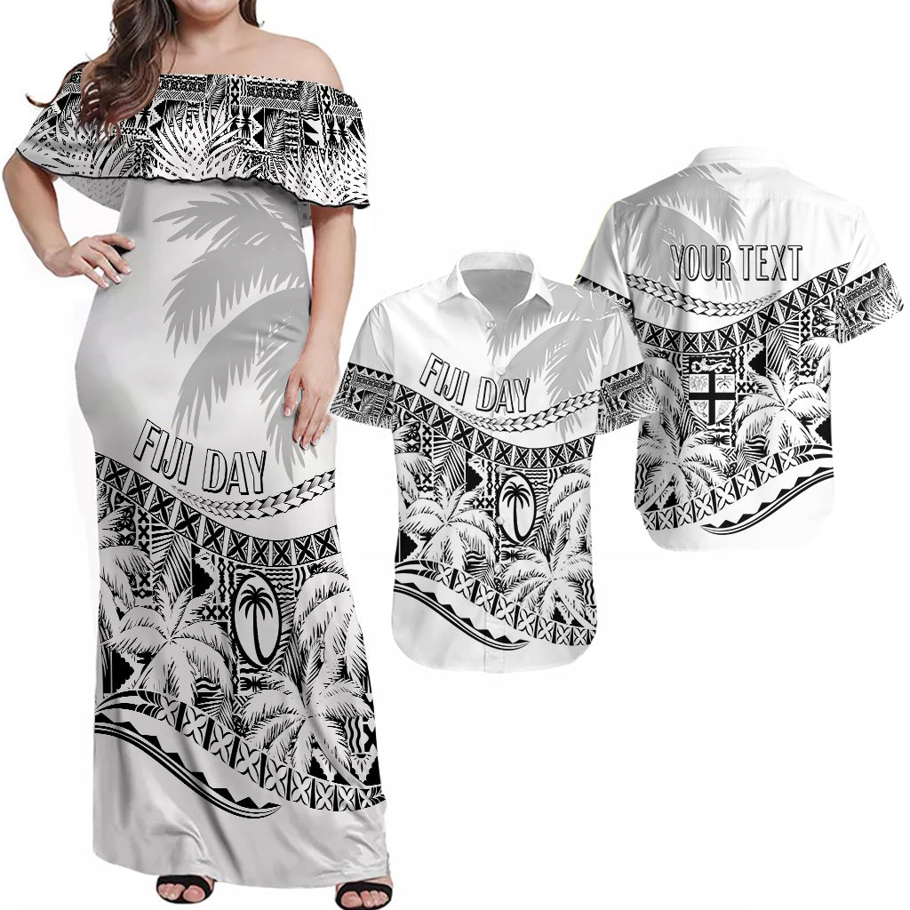 Personalised Fiji Day Matching Hawaiian Shirt And Dress Flying Fijians Masi Kesa Style - White LT7 - Wonder Print Shop