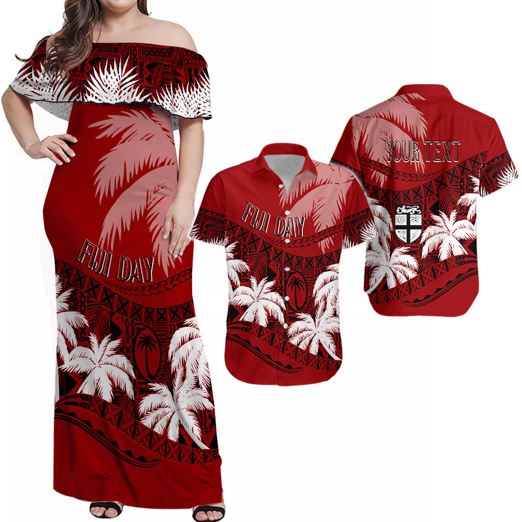 Personalised Fiji Day Matching Hawaiian Shirt And Dress Flying Fijians Masi Kesa Style - Red LT7 - Wonder Print Shop