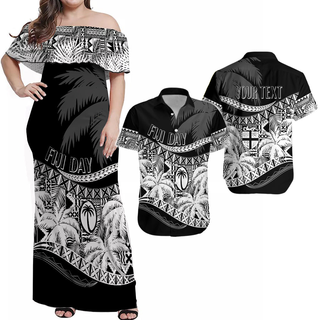 Personalised Fiji Day Matching Hawaiian Shirt And Dress Flying Fijians Masi Kesa Style - Black LT7 - Wonder Print Shop