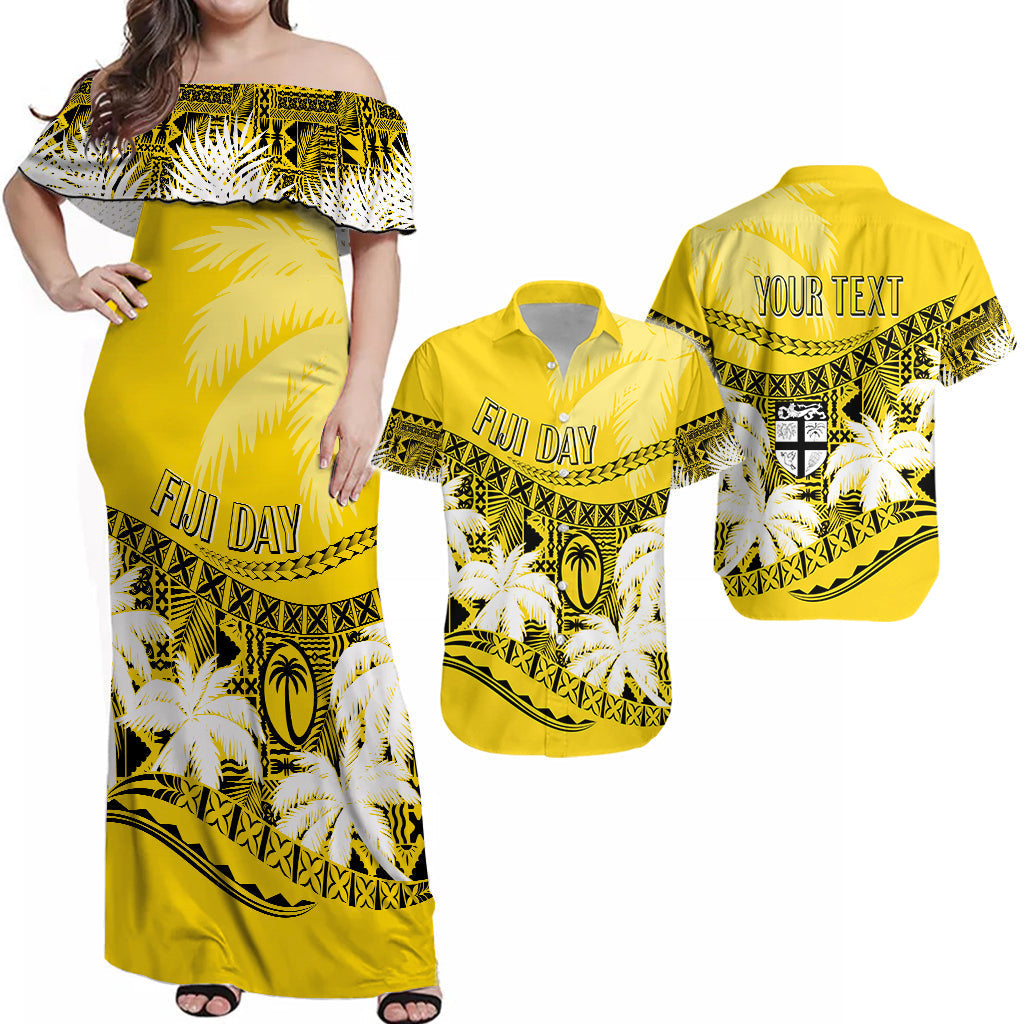Personalised Fiji Day Matching Hawaiian Shirt And Dress Flying Fijians Masi Kesa Style - Gold LT7 - Wonder Print Shop