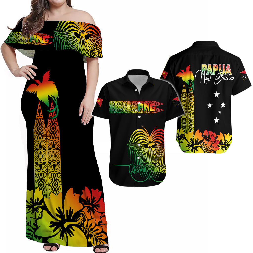 Papua New Guinea PNG Hibiscus Tribal Pattern Matching Dress and Shirt Motuan Reggae Color LT7 - Wonder Print Shop
