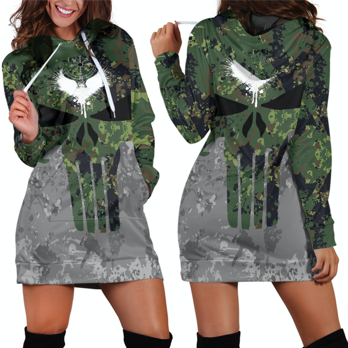 Viking Viking Skull Punisher Style Camo Hoodie Dress RLT12 - Wonder Print Shop