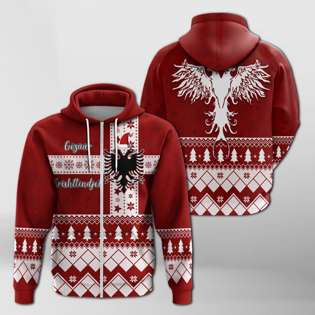 Albanian Eagle Simple Style Christmas Pattern Zip Hoodie - Wonder Print Shop