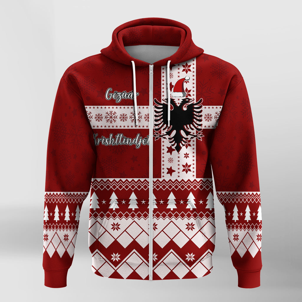 Albanian Eagle Simple Style Christmas Pattern Zip Hoodie - Wonder Print Shop