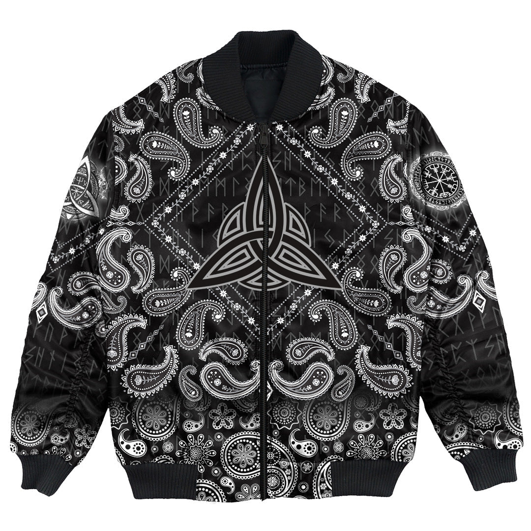 Viking Bomber Jacket Elements Of The Nature Amulet Of Vikings with Bandana Paisley Style RLT12 - Wonder Print Shop
