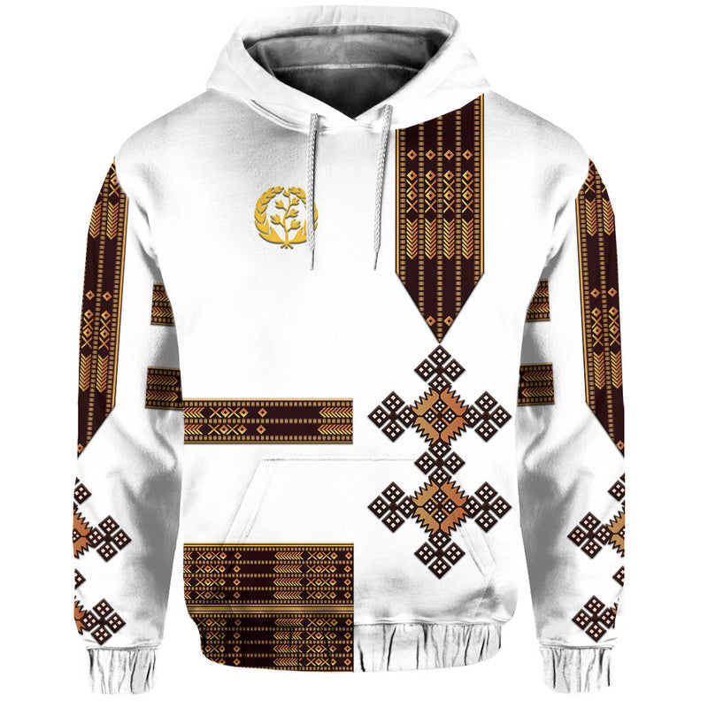 Custom Eritrea Hoodie Fancy Simple Tibeb Style White LT8 - Wonder Print Shop