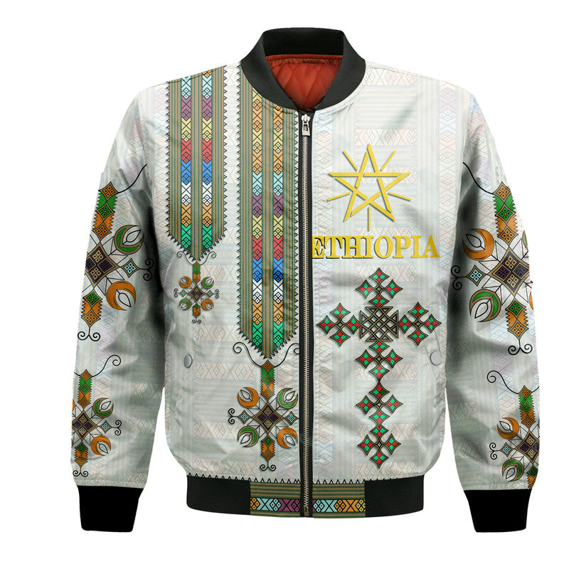 Ethiopia Bomber Jacket Ethiopian Tibeb Pattern Style LT9 - Wonder Print Shop