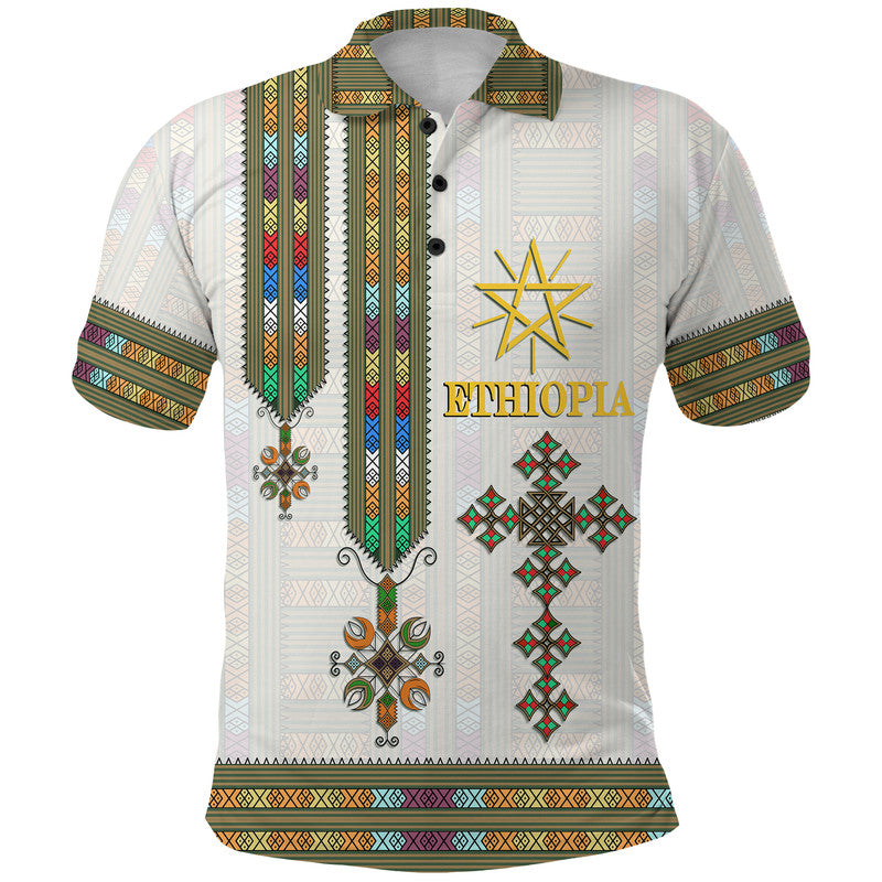 Ethiopia Polo Shirt Ethiopian Tibeb Pattern Style - Wonder Print Shop