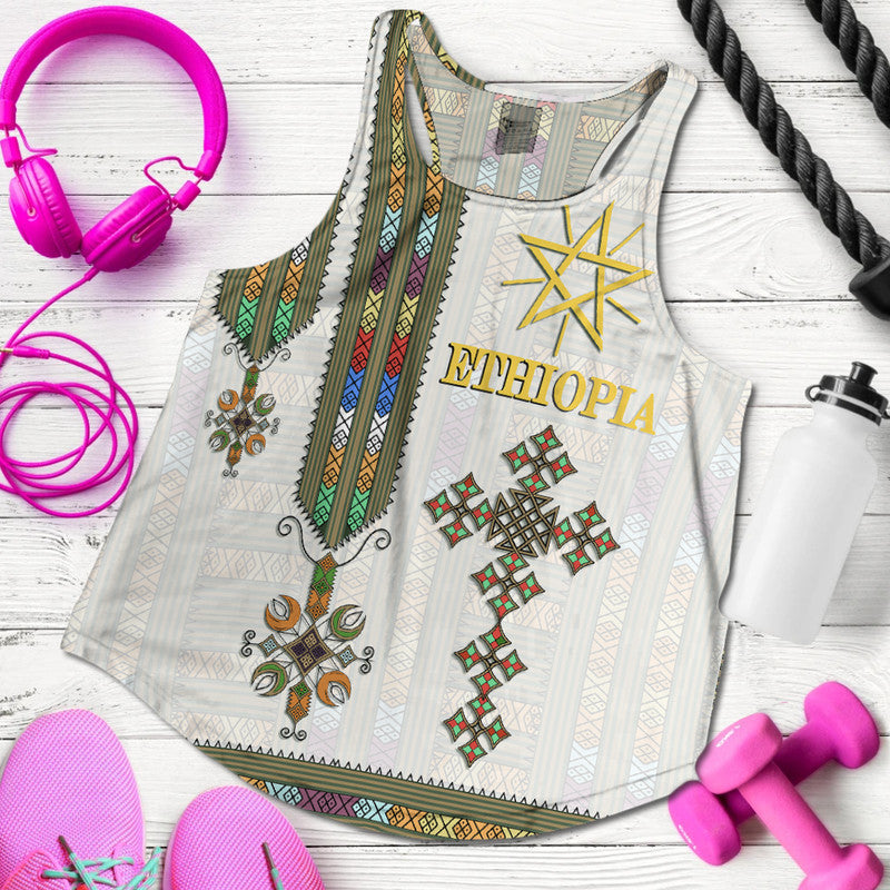 Ethiopia Women Racerback Tank Ethiopian Tibeb Pattern Style - Wonder Print Shop