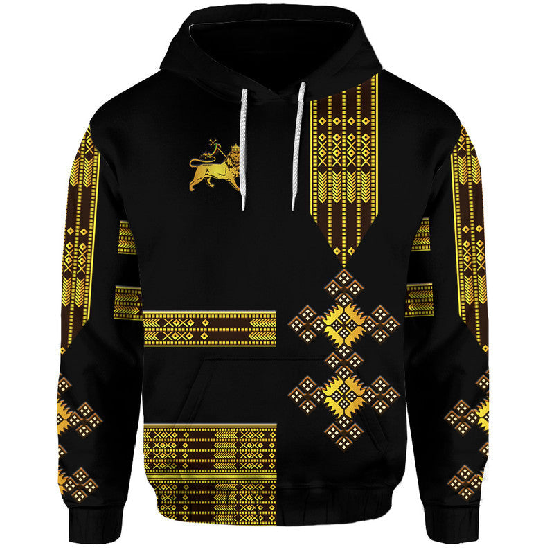 Custom Ethiopia Hoodie Ethiopian Lion Of Judah Simple Tibeb Style Black LT8 - Wonder Print Shop