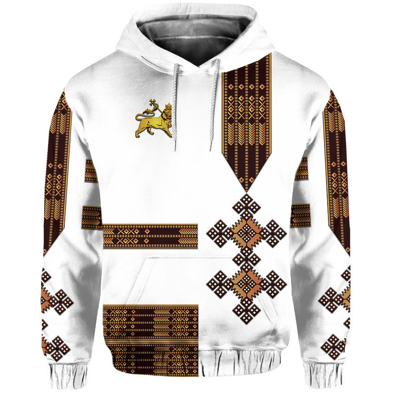 Ethiopia Hoodie Ethiopian Lion Of Judah Simple Tibeb Style White LT8 - Wonder Print Shop