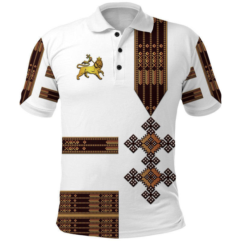Custom Ethiopia Polo Shirt Ethiopian Lion Of Judah Simple Tibeb Style White LT8 - Wonder Print Shop