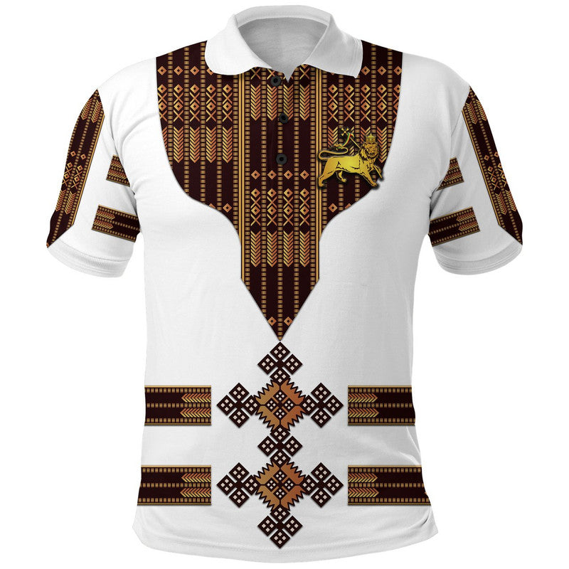 Ethiopia Polo Shirt Ethiopian Lion Of Judah Tibeb Vibes White LT8 - Wonder Print Shop