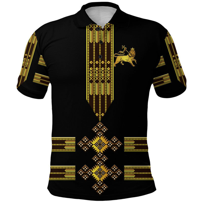 Custom Ethiopia Polo Shirt Ethiopian Lion Of Judah Tibeb Vibes NO.1 Ver Black LT8 - Wonder Print Shop