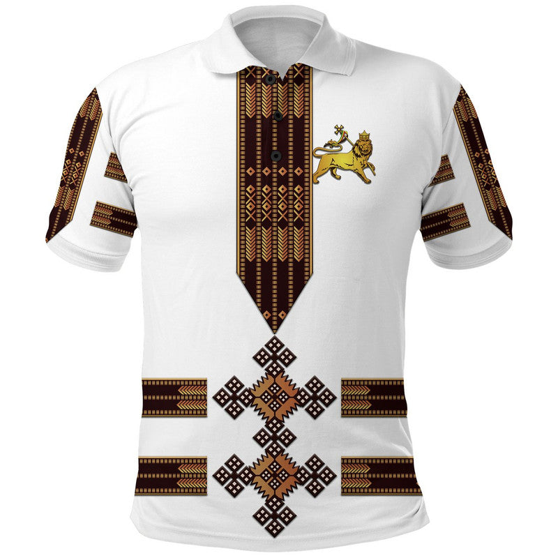 Ethiopia Polo Shirt Ethiopian Lion Of Judah Tibeb Vibes NO.1 Ver White LT8 - Wonder Print Shop