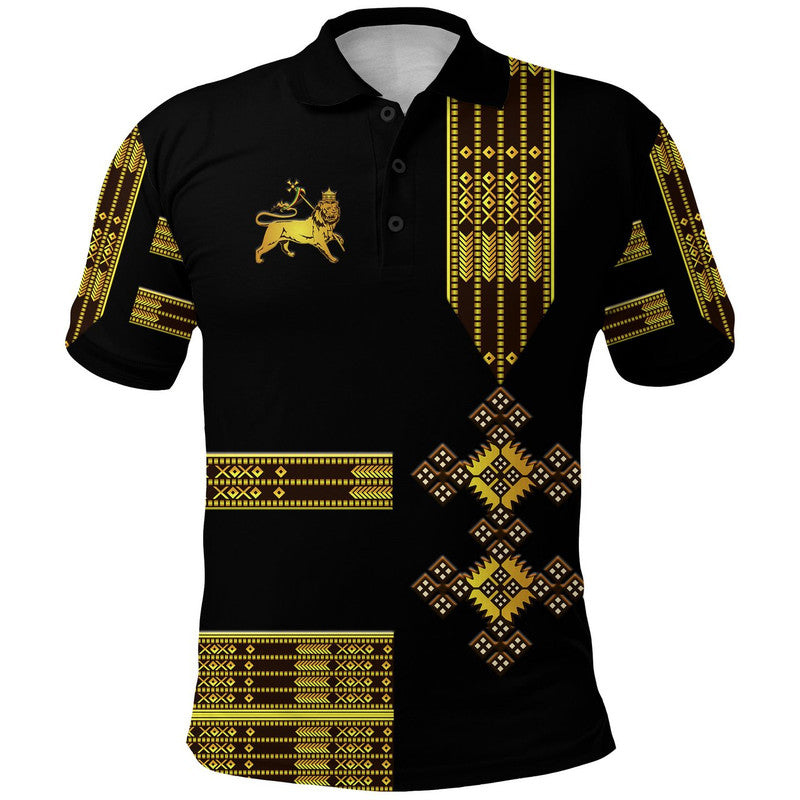 Ethiopia Polo Shirt Ethiopian Lion Of Judah Simple Tibeb Style Black LT8 - Wonder Print Shop