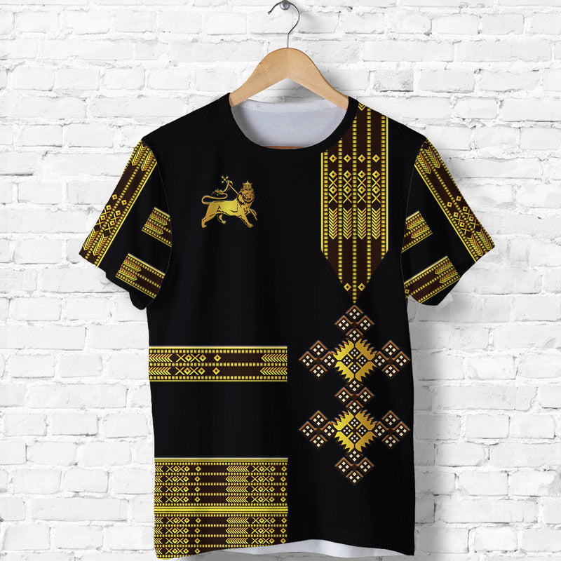 Ethiopia T Shirt Ethiopian Lion Of Judah Simple Tibeb Style Black LT8 - Wonder Print Shop