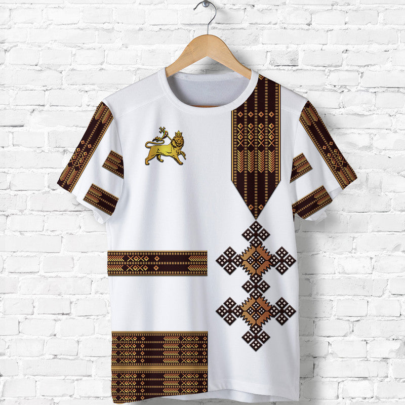 Custom Ethiopia T Shirt Ethiopian Lion Of Judah Simple Tibeb Style White LT8 - Wonder Print Shop
