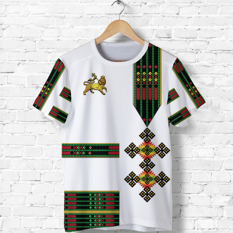 Custom Ethiopia T Shirt Ethiopian Lion Of Judah Simple Tibeb Style Flag Style LT8 - Wonder Print Shop