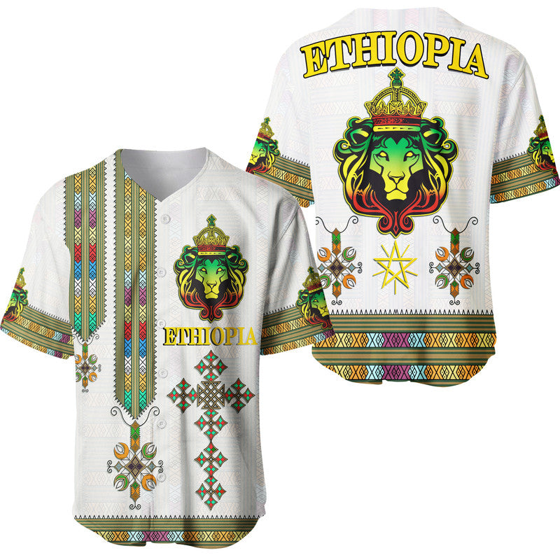 Ethiopia Baseball Jersey Ethiopian Lion Of Judah Tibeb Style LT9 - Wonder Print Shop