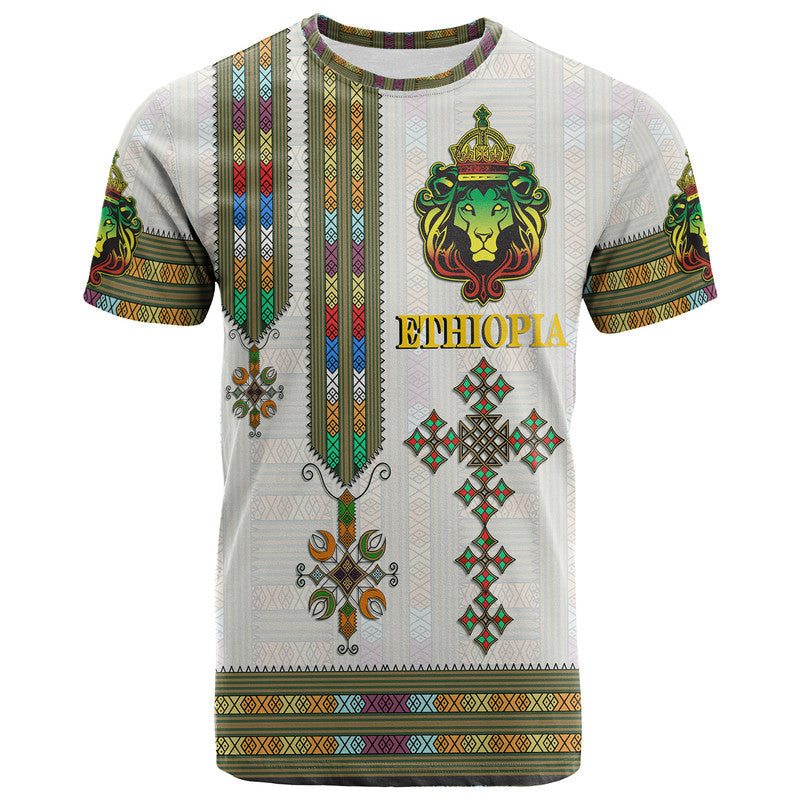 Custom Ethiopia T Shirt Ethiopian Lion Of Judah Tibeb Style - Wonder Print Shop