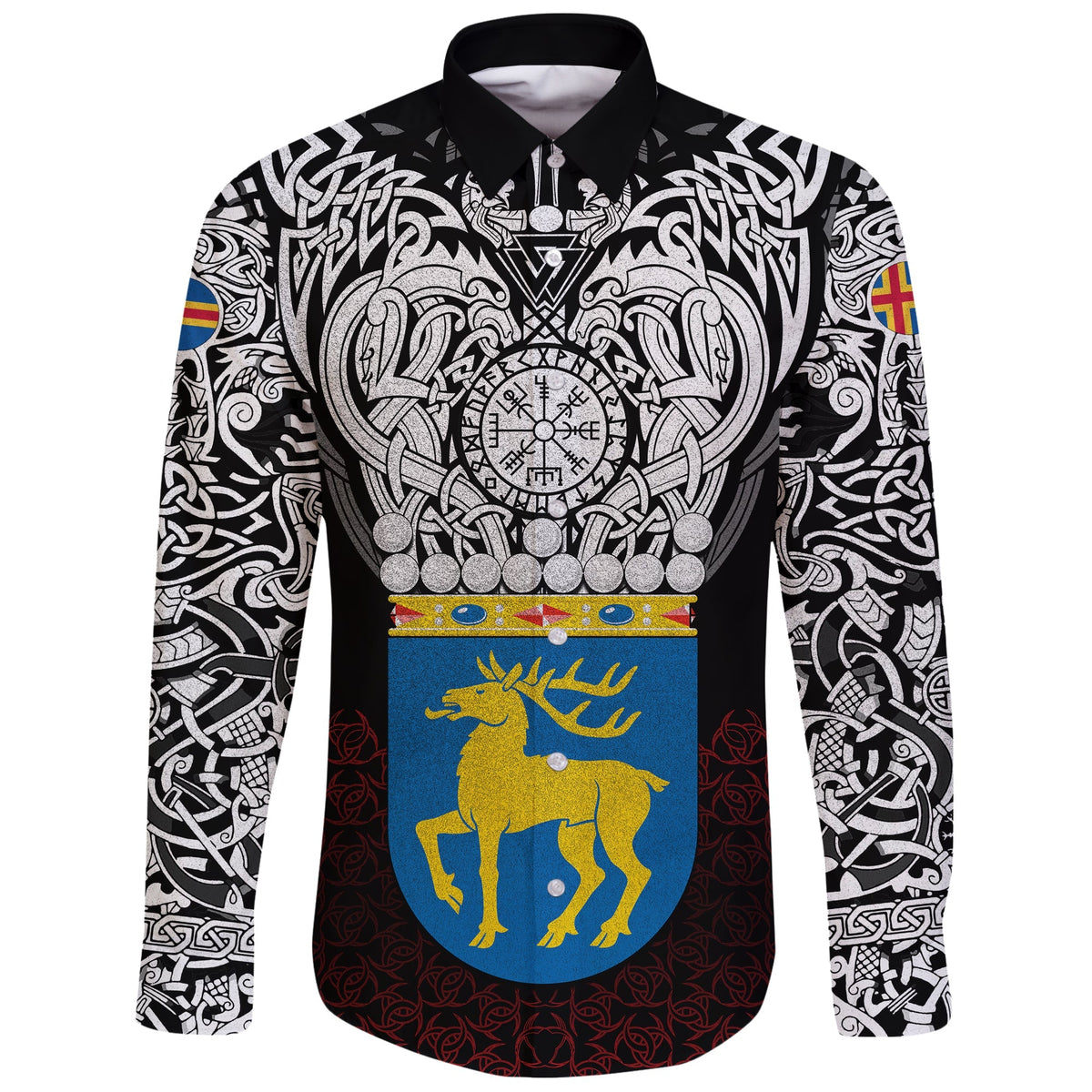 Viking Long Sleeve Button Shirt Aland Viking Symbol RLT12 - Wonder Print Shop