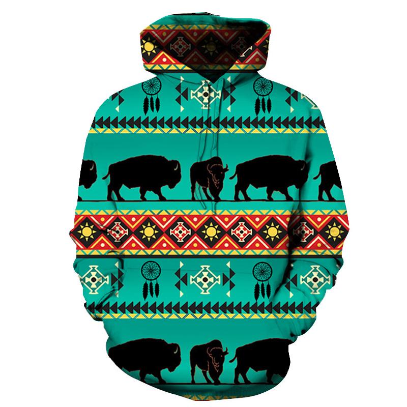 Running Turquoise Bison Native American All Over Hoodie LT10 - Wonder Print Shop