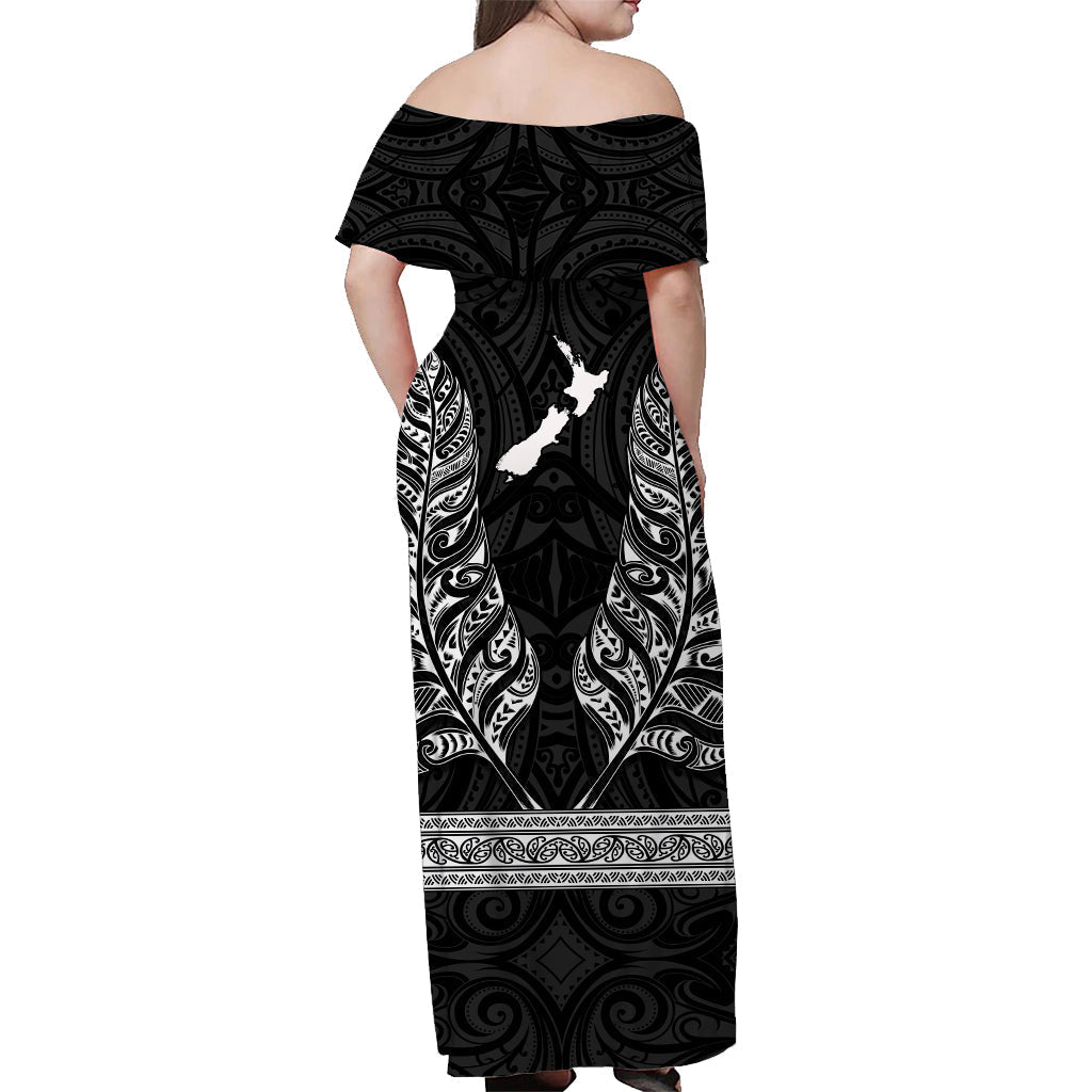 custom-personalised-new-zealand-silver-fern-off-shoulder-long-dress-maori-pattern-black