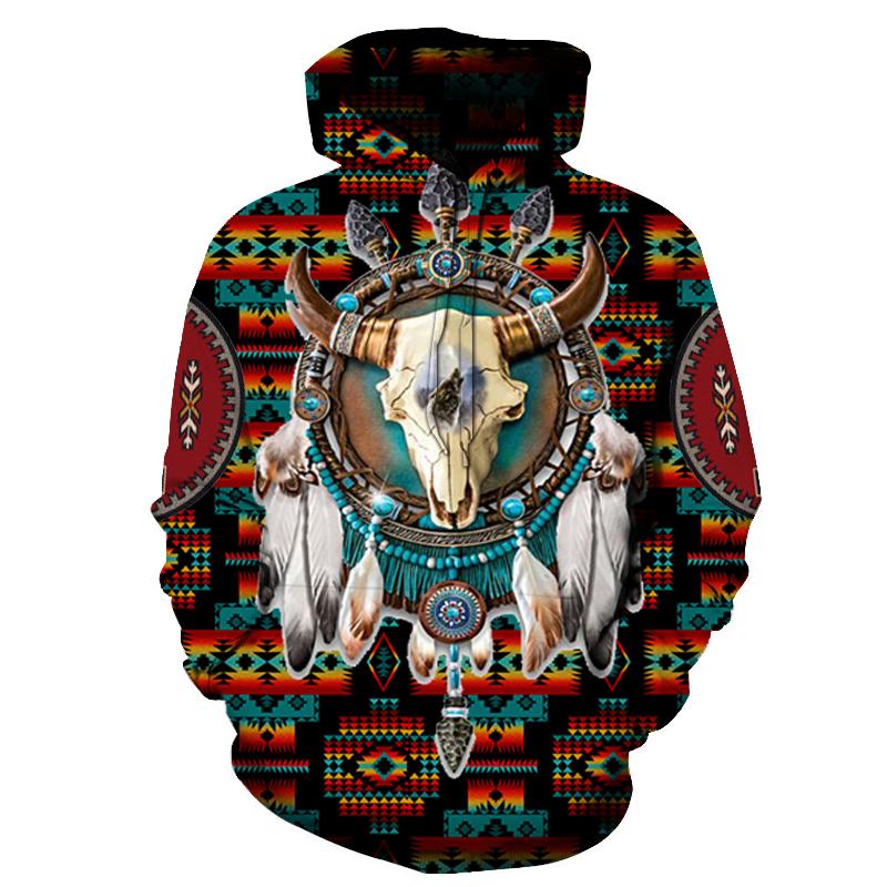 Bison Dreamcatcher Native American Tribe Navy Pattern Hoodie LT10 - Wonder Print Shop