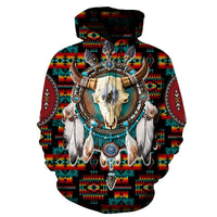 Bison Dreamcatcher Native American Tribe Navy Pattern Hoodie LT10 - Wonder Print Shop