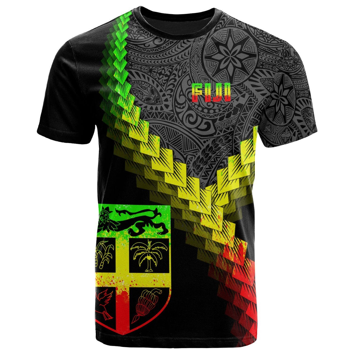 Fiji T Shirt Fiji Coat Of Arms With Polynesian Tattoo Reggae - Wonder Print Shop