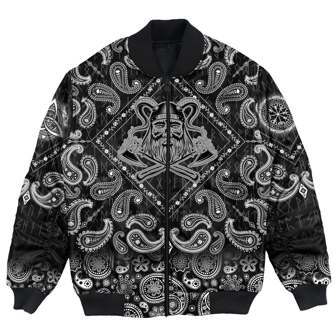 Viking Bomber Jacket Face With Two Axe with Bandana Paisley Style RLT12 - Wonder Print Shop