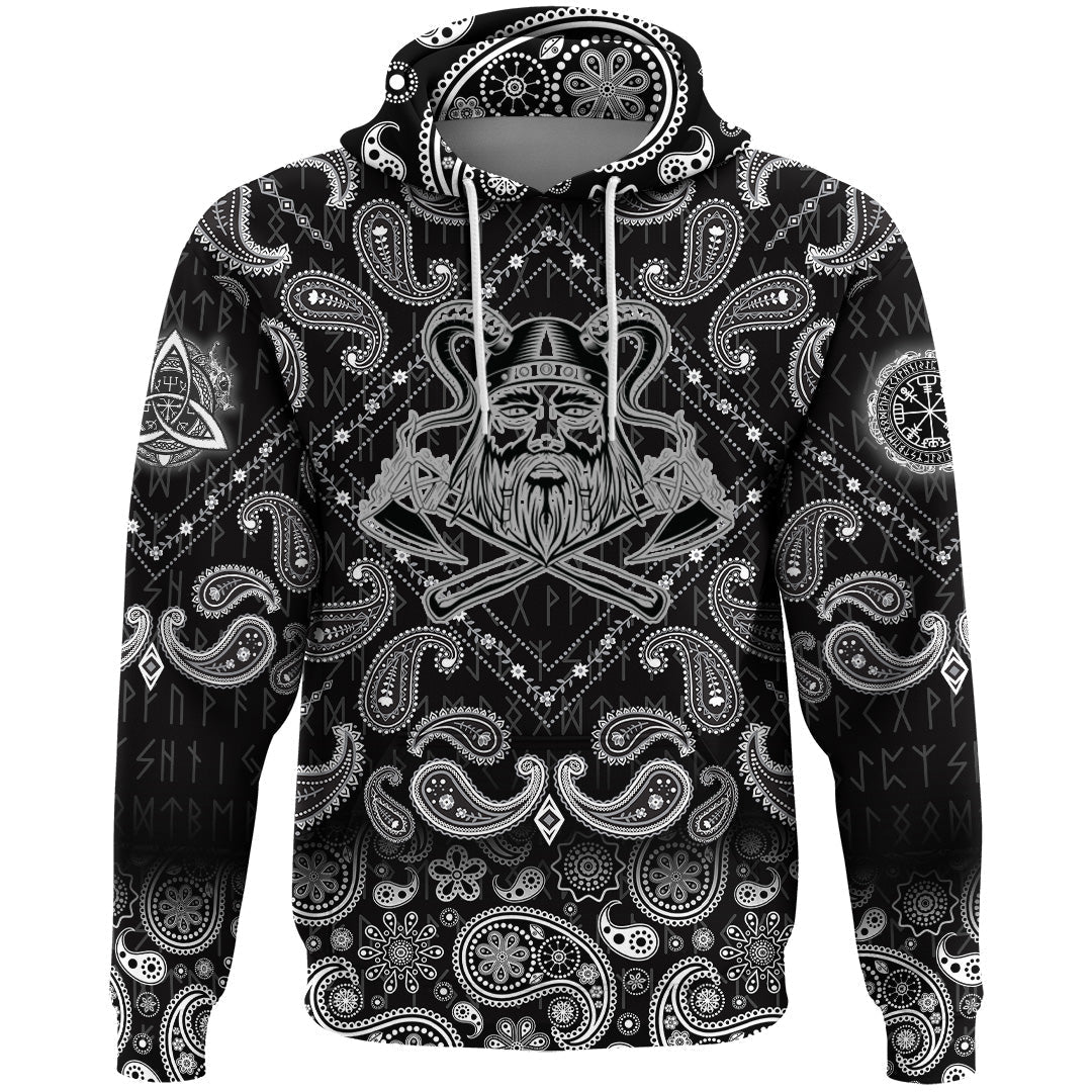 Viking Hoodie Face With Two Axe with Bandana Paisley Style RLT12 - Wonder Print Shop