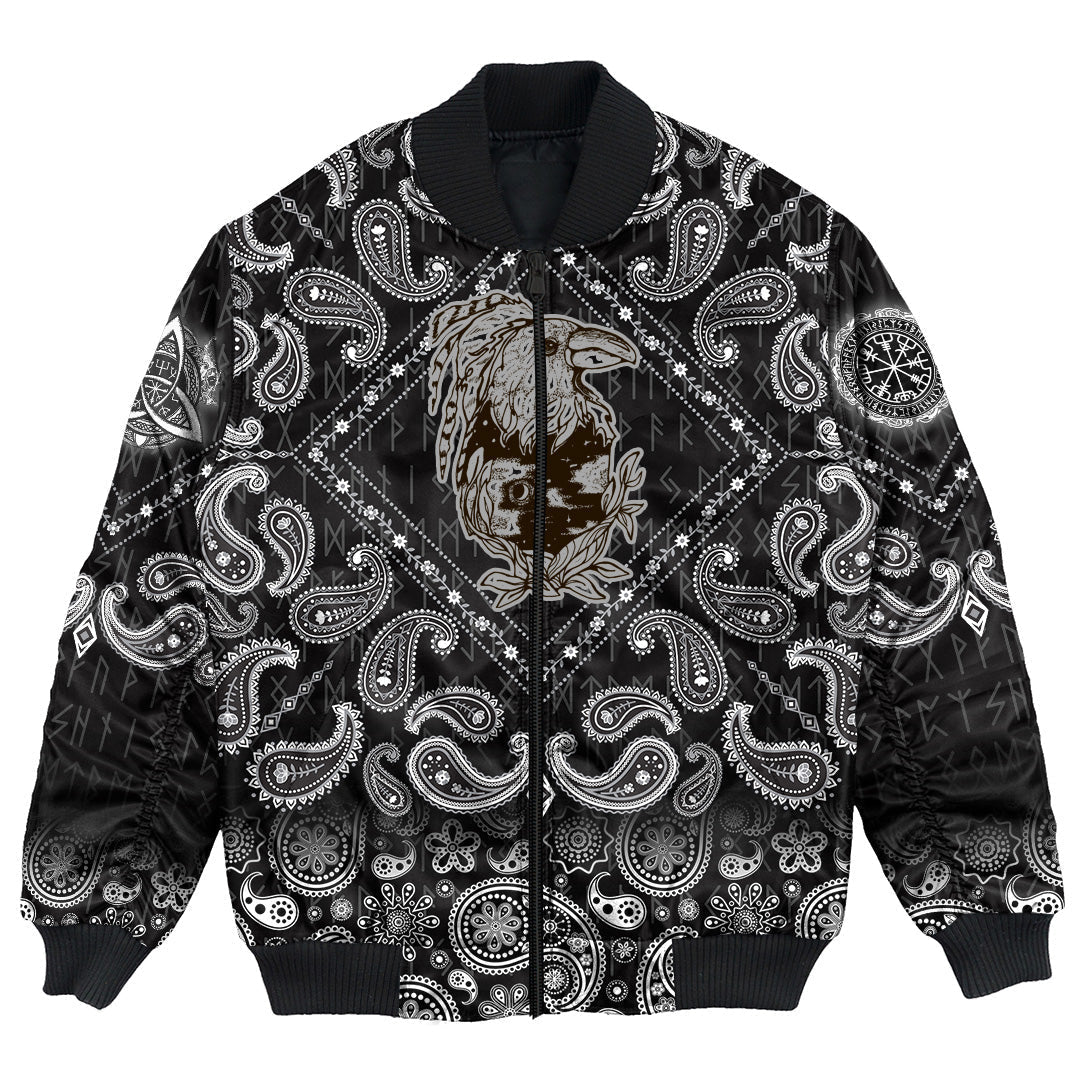 Viking Bomber Jacket Fairy Raven With Feathers with Bandana Paisley Style RLT12 - Wonder Print Shop
