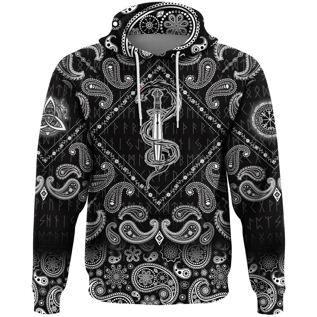 Viking Hoodie Fantastic Sword Of The and Dragon Fantastic Snake with Bandana Paisley Style RLT12 - Wonder Print Shop