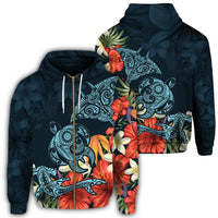 Hawaii Turtle Hoodie Shark Manta Ray Hibiscus Plumeria (Zip Up) - Wonder Print Shop