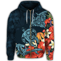 Hawaii Turtle Hoodie Shark Manta Ray Hibiscus Plumeria (Zip Up) - Wonder Print Shop