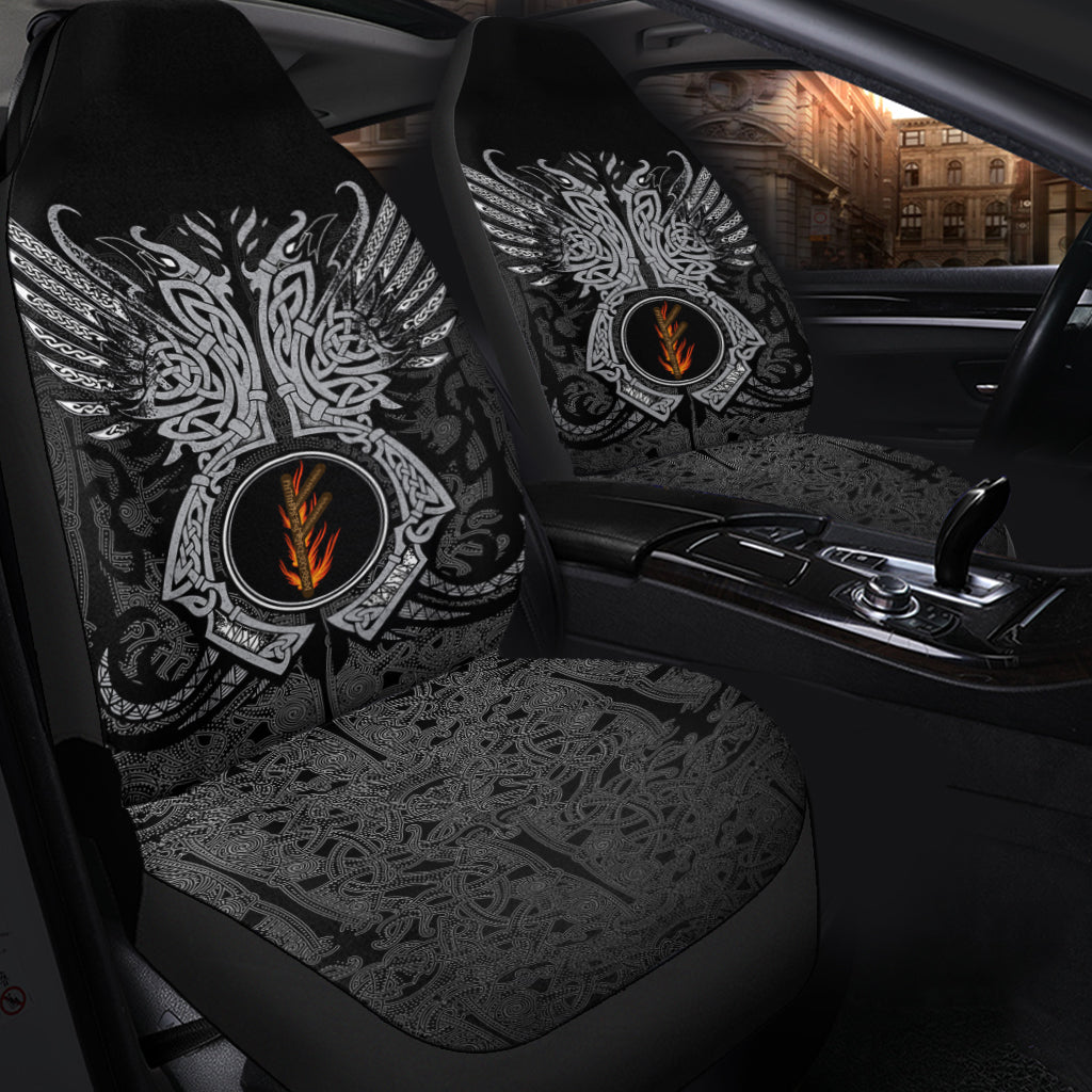 Viking Car Seat Covers Fehu Rune, Raven Tattoo RLT12 - Wonder Print Shop