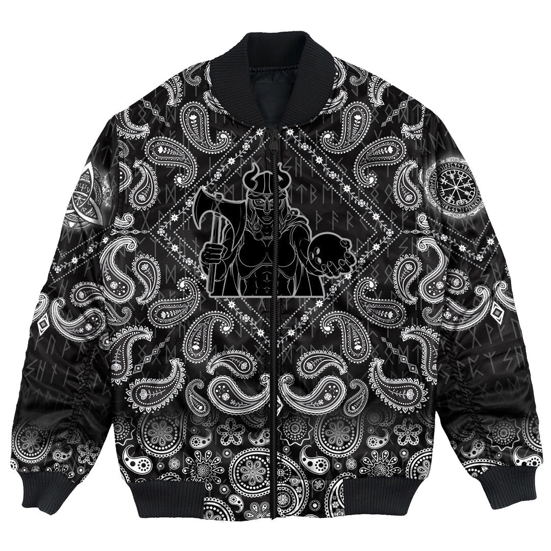 Viking Bomber Jacket Female Warrior with Bandana Paisley Style RLT12 - Wonder Print Shop