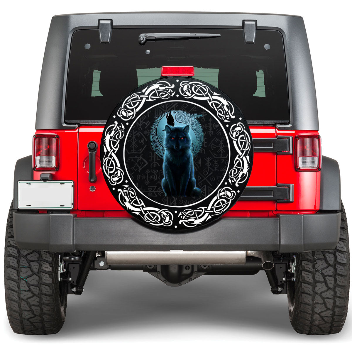 Viking Fenrir Wolf and Moon Viking Spare Tire Cover RLT12 - Wonder Print Shop