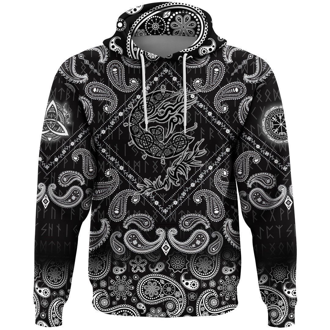 Viking Hoodie Fenrir Wolf with Bandana Paisley Style RLT12 - Wonder Print Shop