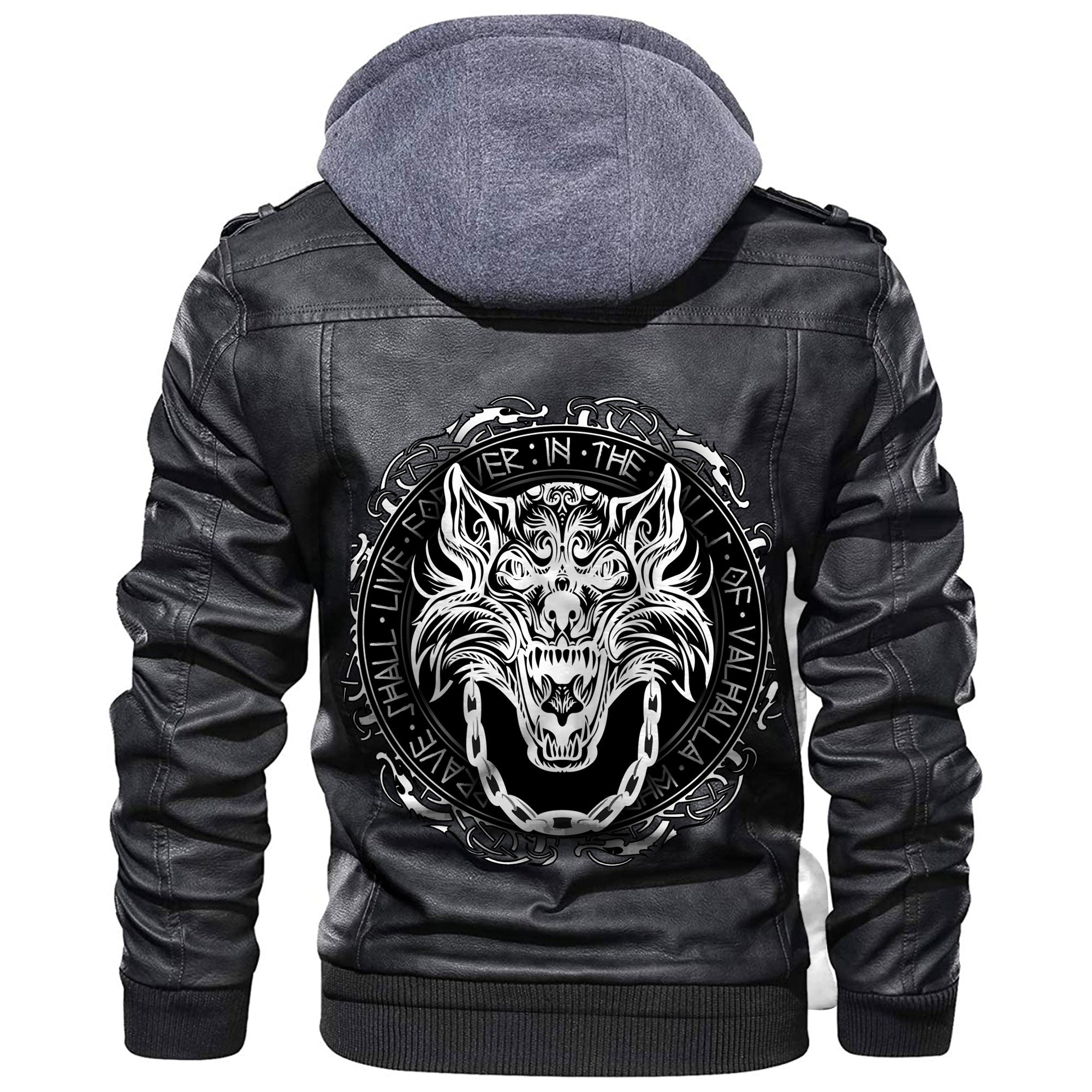 Viking Fenrir Wolf and Old Runes Leather Jacket RLT12 - Wonder Print Shop