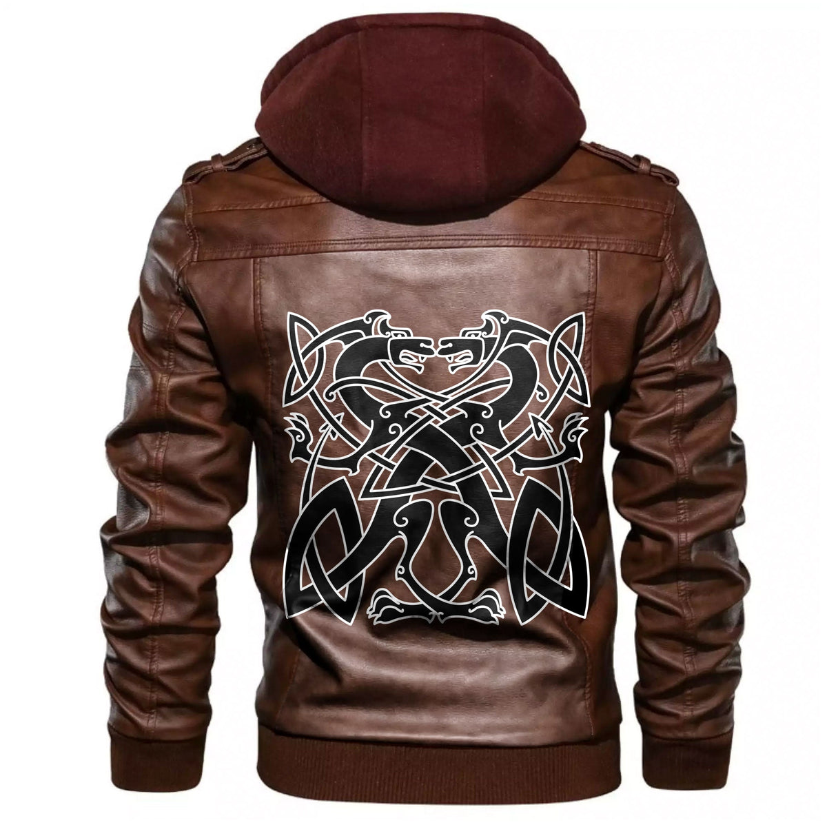Viking Fighting Dragons In Celtic Style Leather Jacket RLT12 - Wonder Print Shop